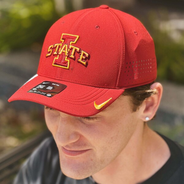 Nike I-State Cyclones Cardinal and Gold FA25 Structured Swooshflex Hat